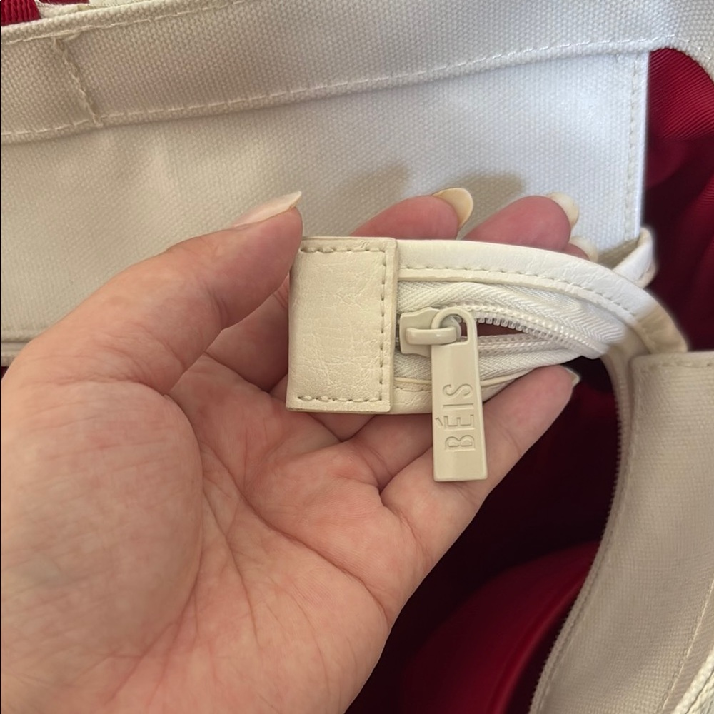 BEIS Cream Tote with Red Text - Picture 8 of 9